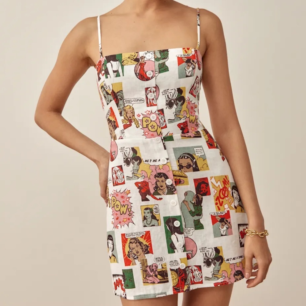 Reformation Huckleberry Linen Dress Comic Book - Size 0